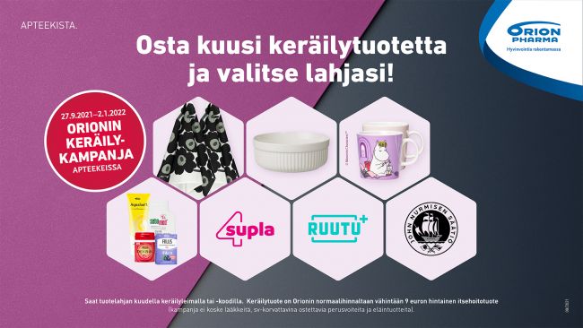 Orionin keräilykampanjan tuotteet