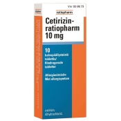 Cetirizin-ratiopharm 10 mg tabletti, kalvopäällysteinen 10 läpipainopakkaus