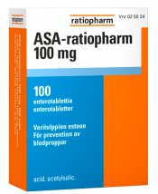 ASA-ratiopharm 100 mg enterotabletti 100 läpipainopakkaus