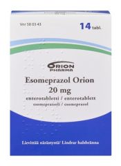 Esomepratsol Orion 20 mg enterotabl 14 läpipainopakkaus