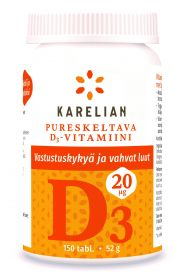 Karelian pureskeltava D3-vitamiini 20 µg 150 tabl.