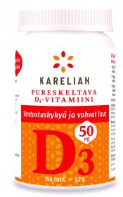 Karelian pureskeltava D3-vitamiini 50 µg 150 tabl.