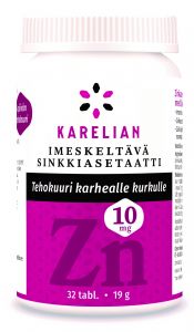 Karelian imeskeltävä sinkkiasetaatti tehokuuri karhealle kurkulle Zn 10 mg 32 tabl.