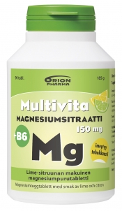 Multivita Magnesiumsitraatti +B6 lime-sitruuna 90 purutabl.