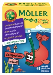 Möller Omega-3 Pikkukalat Vadelmainen 45 kpl
