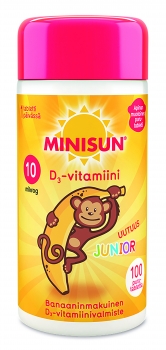 Minisun D-Vitamiini Junior banaani Apina 100 purutabl.