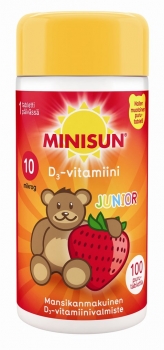 Minisun D-Vitamiini Junior mansikka Nalle 100 purutabl.