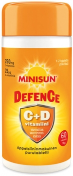 Minisun Defence C + D -vitamiini 60 purutablettia (appelsiini)
