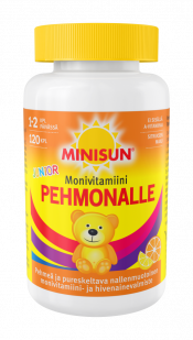 Löytö! Parasta ennen 13.8.2023. Minisun Pehmonalle Sitrus Monivit. Junior 120  kpl