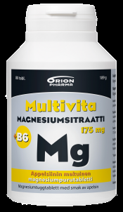 Multivita magnesiumsitraatti +B6 appelsiini 175 mg/2 mg 80 purutablettia